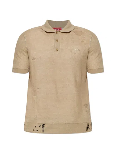Diesel K-danny Distressed Short-sleeve Polo Shirt In Brown
