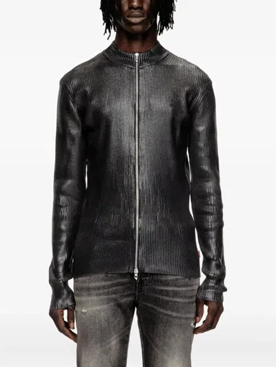 DIESEL K-DARGY-D RIBBED ZIP-UP CARDIGAN