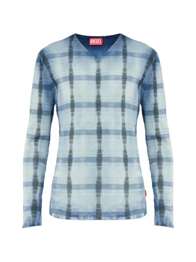 Diesel K-egons Checked V-neck T-shirt In Blue