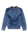Diesel Phoenix Graphic Crewneck Sweater With Washed Effect In Blue