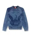 Diesel Phoenix Graphic Crewneck Sweater With Washed Effect In Blue