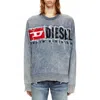 Diesel Distressed Crewneck Sweater With Ribbed Cuffs In Blue
