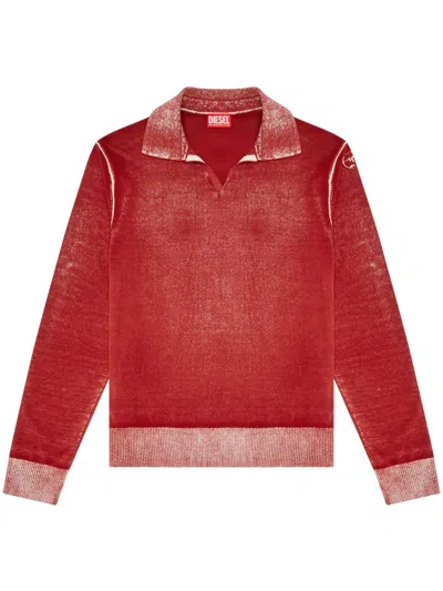 Diesel Faded Effect Fine-rib Jumper In Red