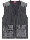 Diesel Utility Vest In Ribbed Knit And Denim In Grey