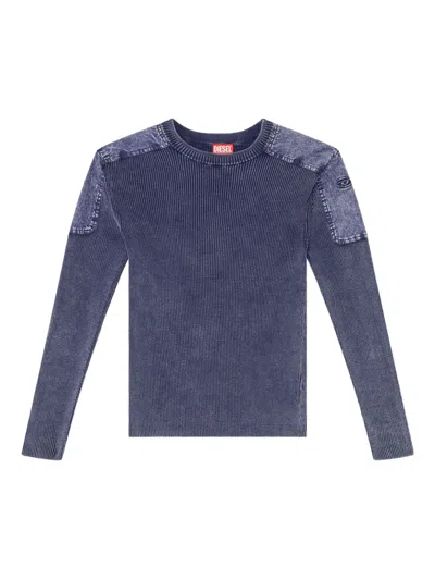 Diesel K-martin Panelled Ribbed Jumper In Blue