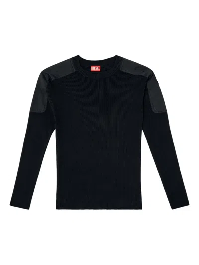 Diesel K-martin Ribbed Long-sleeves Top In Black