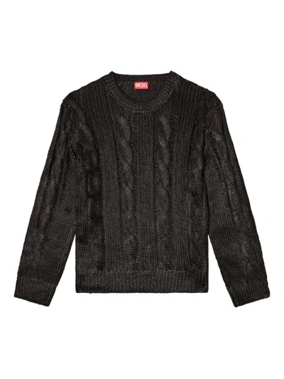 Diesel K-michiu Shiny Cable-knit Sweater In Black