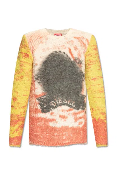 Diesel Men's Fuzzy Sweater With Pop Print In Multi