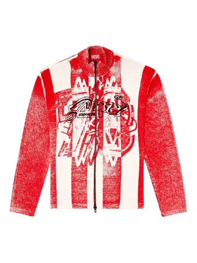 Diesel K-oliba-jkt Graphic-print Zip-fastening Cardigan In Red