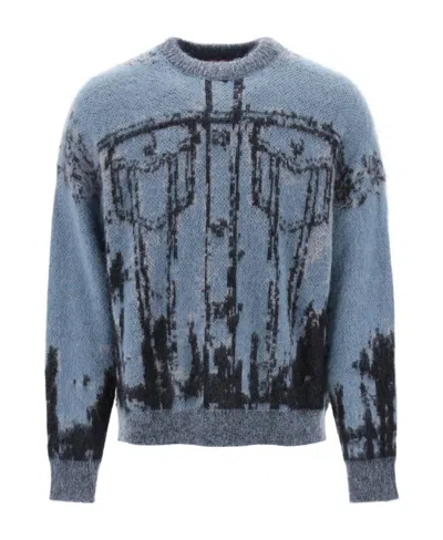 Diesel K-patmos Patterned-intarsia Sweatshirt In Gray