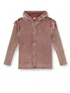 Diesel Hooded Crewneck With Ribbed Sleeves And Distressed Finish In Brown