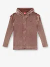 Diesel Hooded Crewneck With Ribbed Sleeves And Distressed Finish In Brown