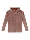 Diesel Hooded Crewneck With Ribbed Sleeves And Distressed Finish In Multi