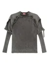 Diesel Crewneck Sweater With Distressed Layered Sleeves And Raw Hem In Gray