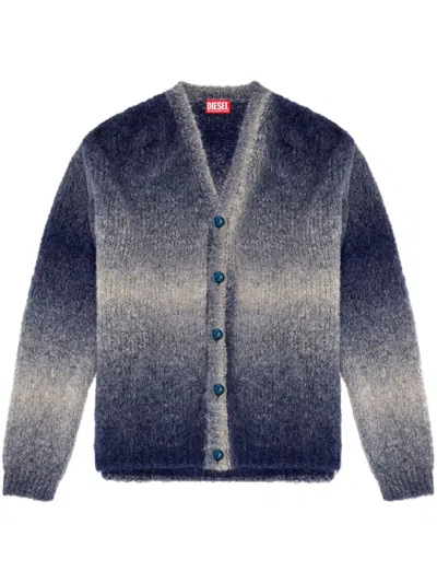 Diesel Reverse-print Cotton Cardigan In Blue