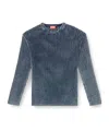 Diesel Textured Knit Crewneck Sweater With Ribbed Finish In Blue