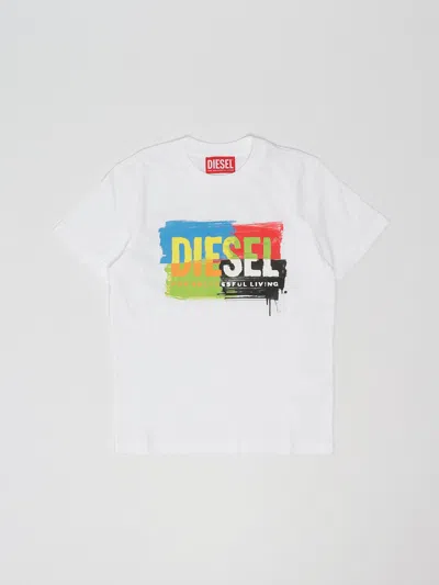 Diesel Kids' Kand Over T-shirt In Bianco