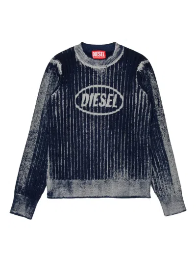 Diesel Kandelerod Cribbed Logo Crew-neck Sweater In Blue