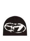 Diesel Wool-blend Beanie With Oval D Logo In Black