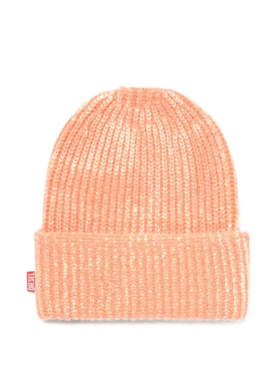 Diesel Beanie In Brushed Wool Blend In Orange