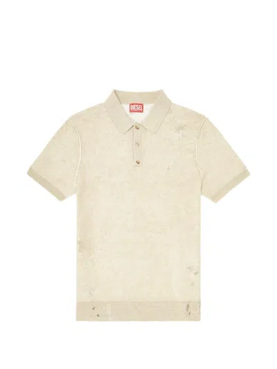 Diesel K-danny Polo Shirt With Distressed Effect In Neutral