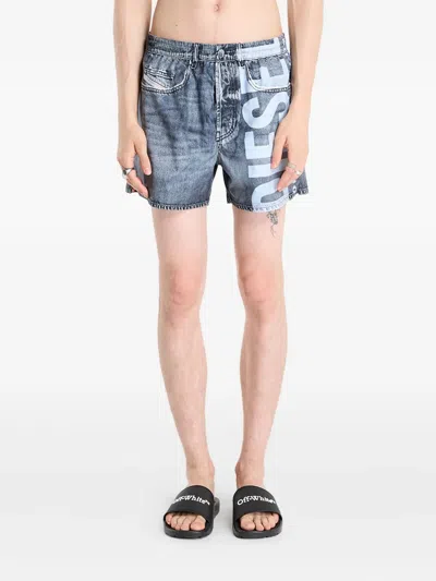 Diesel Ken-37-dnm Logo-print Swim Shorts In Gray