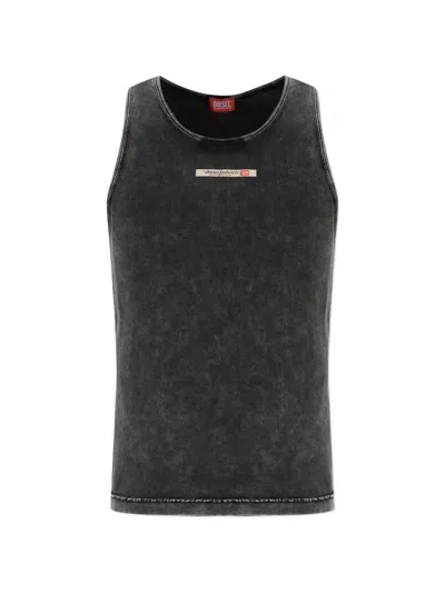 Diesel Kevin Acid-wash Logo-patch Vest In Gray