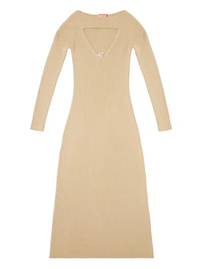 Diesel Keyhole Ribbed Midi Day Dress In Brown