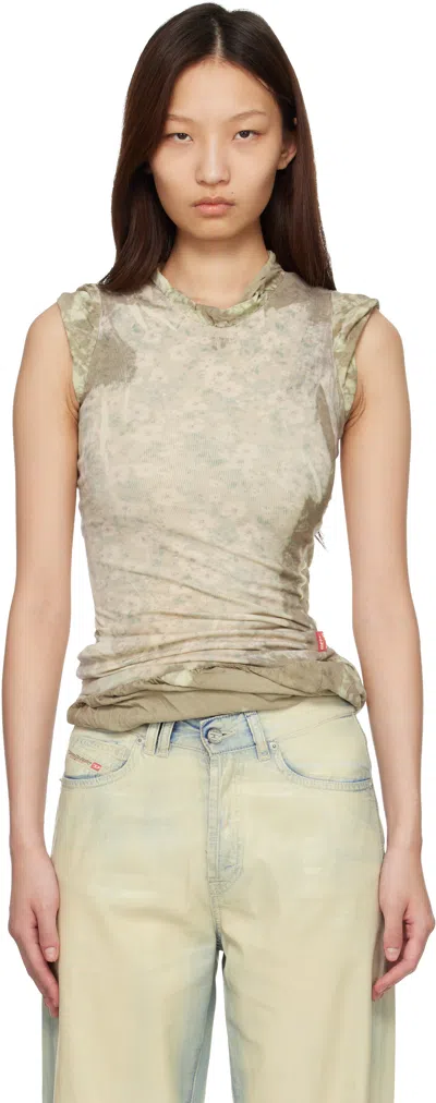 Diesel Khaki Bleached Effect Layered Top In Neutral