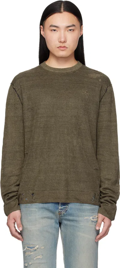 Diesel Khaki Destroyed Linen Sweater In Green