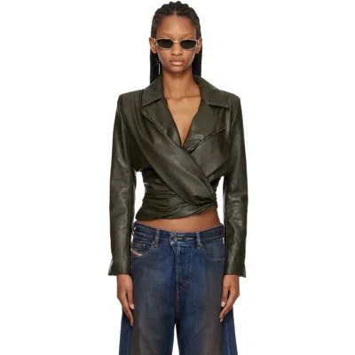 Diesel Khaki Draped Wrap-effect Faux-leather Jacket In Green