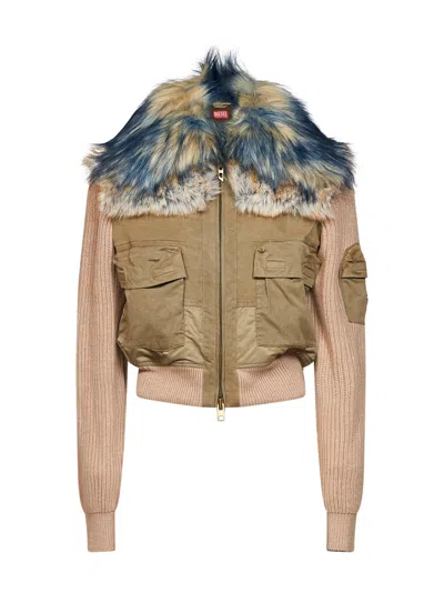 Diesel Khaki G-ustav Organic Stretch Cotton And Recycled Nylon Bomber Jacket In Green