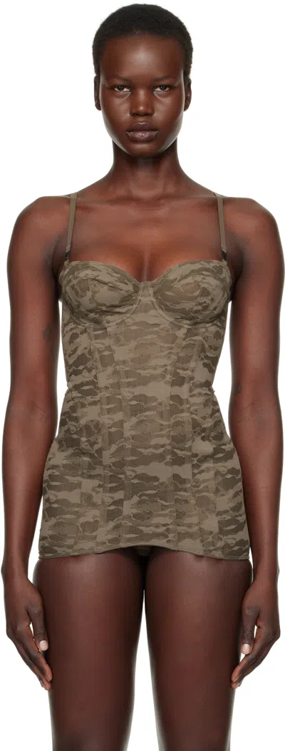 Diesel Khaki Savage X Fenty Edition Camo-lace-slip Corset In 76v