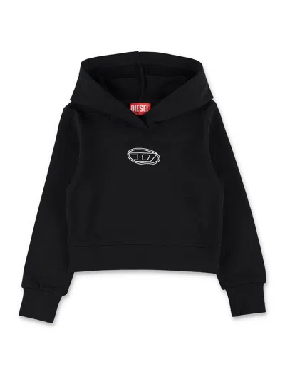 DIESEL KID - DIESEL BLACK COTTON HOODIE WITH OVAL D LOGO
