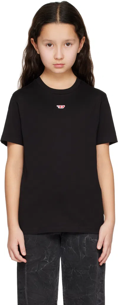 Diesel Kids Black Logo Patch T-shirt In K900