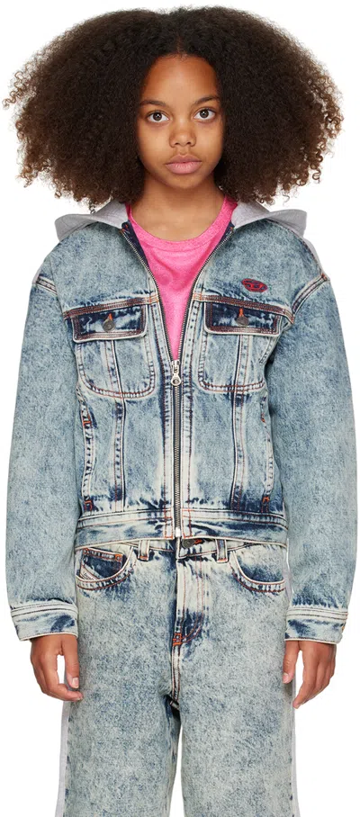 Diesel Kids Blue Embroidered Logo Denim Jacket In K01