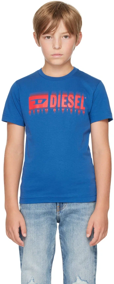 Diesel Kids Blue Printed Logo T-shirt In K843