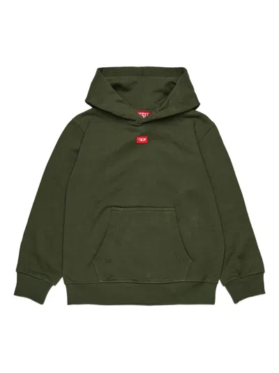 DIESEL DIESEL KIDS GREEN HOODIE WITH LOGO PATCH