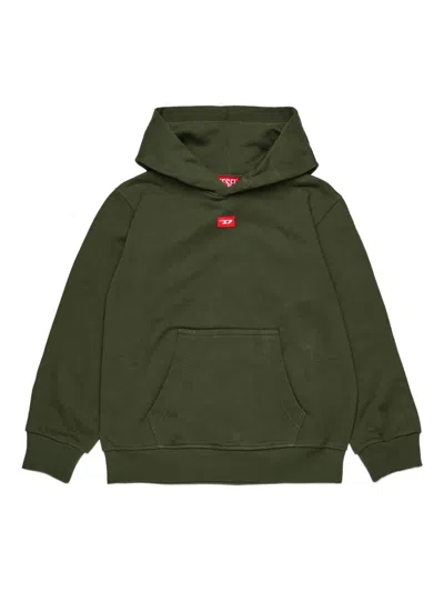 DIESEL DIESEL KIDS GREEN HOODIE WITH LOGO PATCH