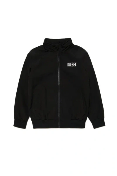 Diesel Kids Jcat Logo Printed Jacket In Black