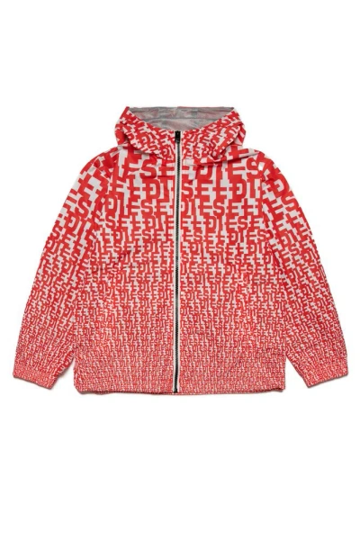 Diesel Kids Jwelli Logo Printed Zipped Jacket In Red