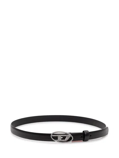 Diesel Kids Kids' Oval Buckle Belt With Unique Accents In Nero