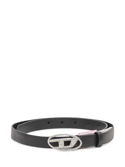 Diesel Kids Kids' Oval Buckle Belt With Unique Accents In Nero