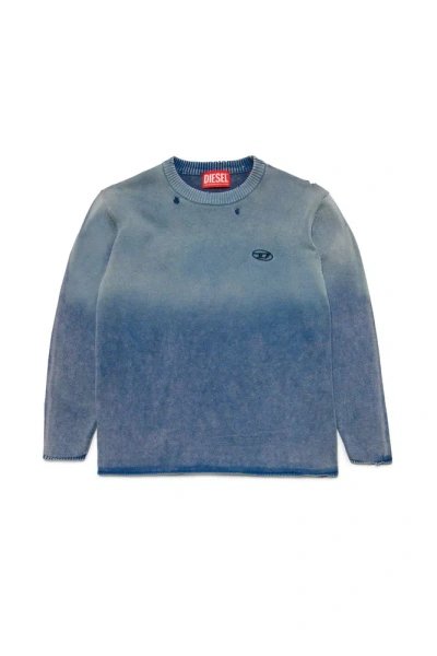 Diesel Kids Ksuddis Over Logo Embroidered Knitted Jumper In Blue