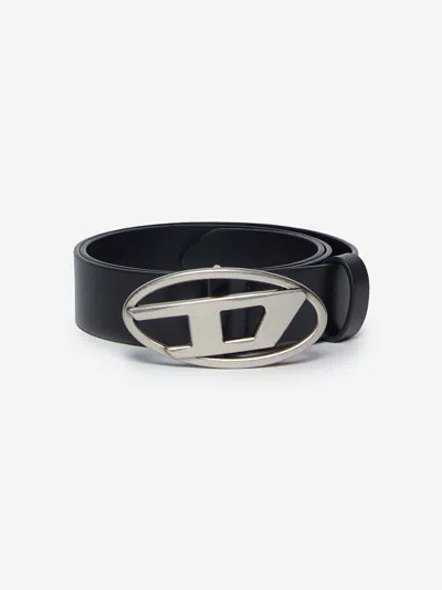 Diesel Kids Leather Oval D Belt In Black