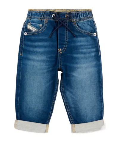 Diesel Kids Logo Patch Drawstring Jeans In Blue