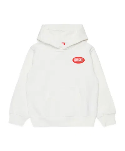 Diesel Kids Logo Patch Hoodie In White
