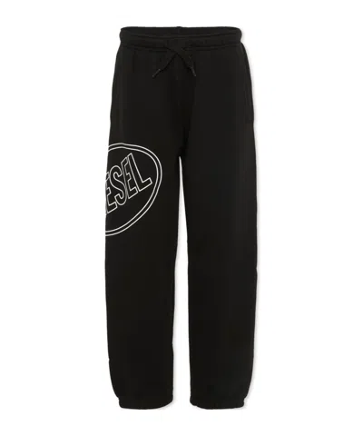 Diesel Kids Logo Printed Drawstring Pants In Black