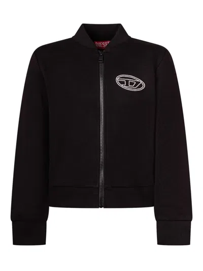 Diesel Kids Mini Logo Zip-up Sweatshirt In Nero