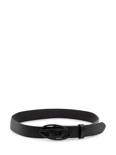 Diesel Kids Mini Metal Oval Buckle Belt In Nero